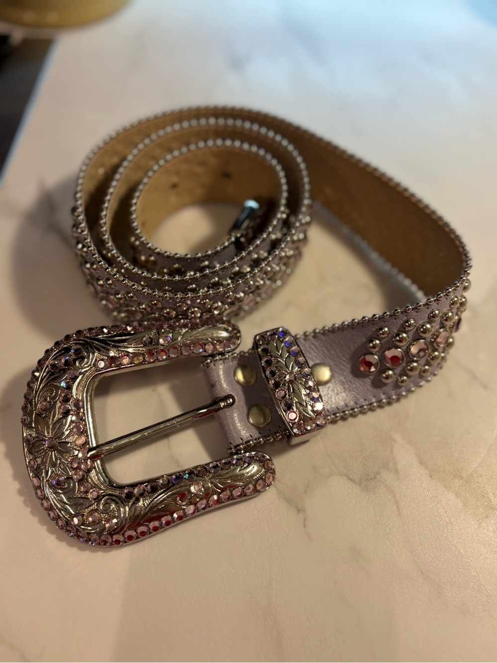 B.B. Simon Lilac Crystal Western Buckle Belt